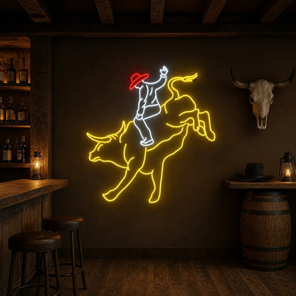 Cowboy Riding Bull Vintage LED Neon Sign - Shineneon