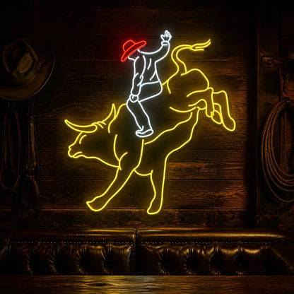 Cowboy Riding Bull Vintage LED Neon Sign - Shineneon