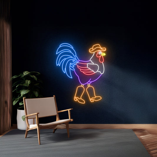 Cowboy Rooster Neon Light Room Wall Art Decor