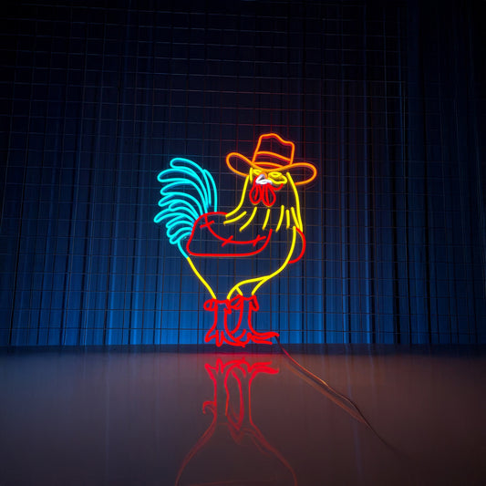 Cowboy Rooster Neon Light Rooster Cowboy Led Sign