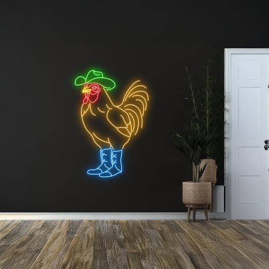 Cowboy Rooster Neon Light Wall Art Decor