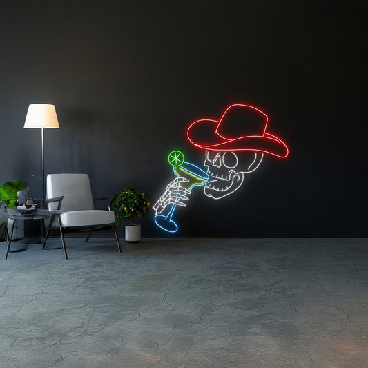 Cowboy Skeleton Drink Margarita Led Sign