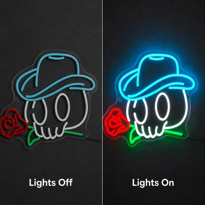 Cowboy Skull Hat And Rose LED Neon Sign main product image