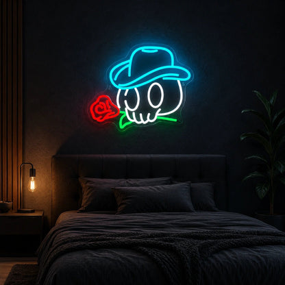 Cowboy Skull Hat And Rose LED Neon Sign - Shineneon