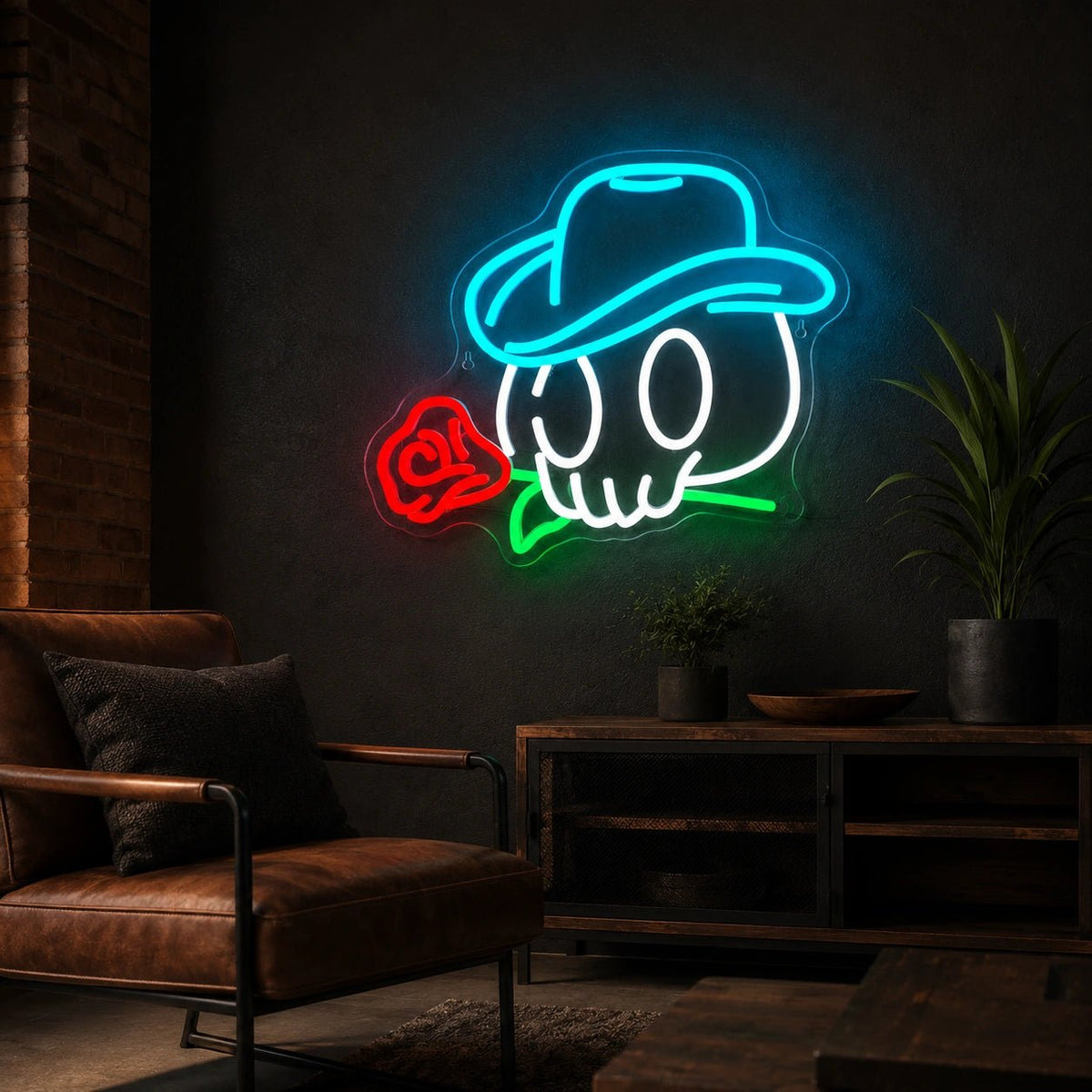 Cowboy Skull Hat And Rose LED Neon Sign - Shineneon