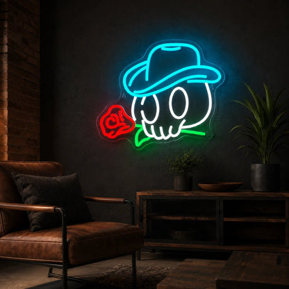 Cowboy Skull Hat And Rose LED Neon Sign - Shineneon