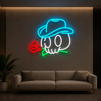 Cowboy Skull Hat And Rose LED Neon Sign - Shineneon
