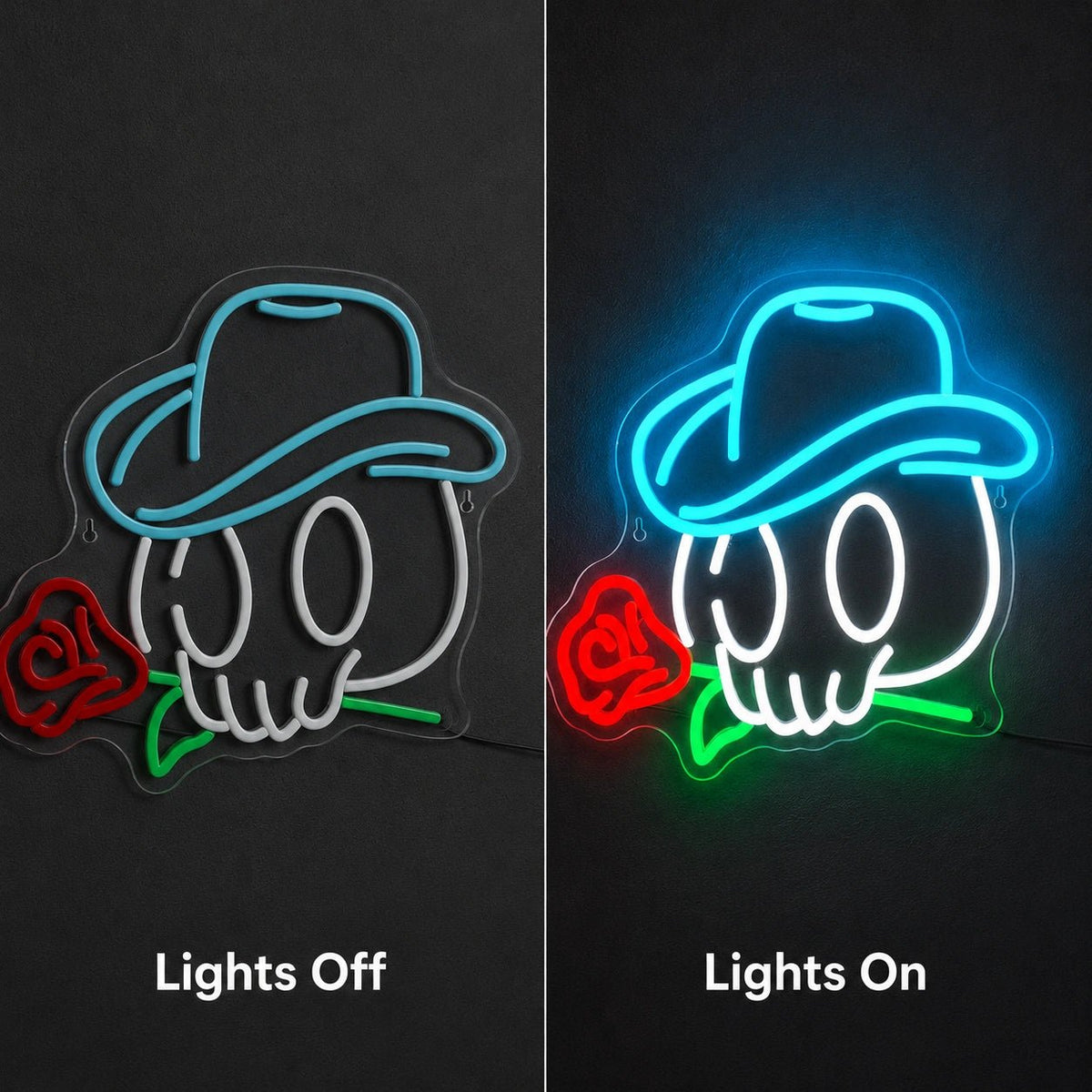 Cowboy Skull Hat And Rose LED Neon Sign - Shineneon