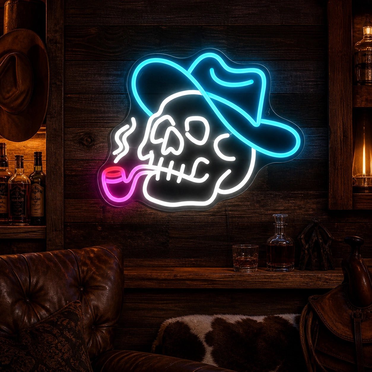 Cowboy Skull Hat Pipe Vintage LED Neon Sign - Shineneon
