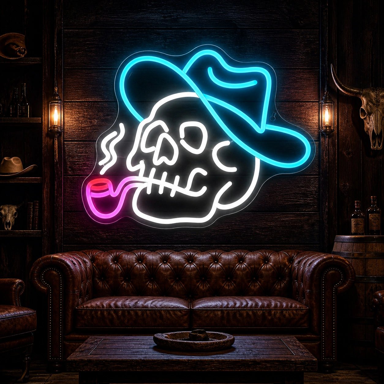 Cowboy Skull Hat Pipe Vintage LED Neon Sign - Shineneon