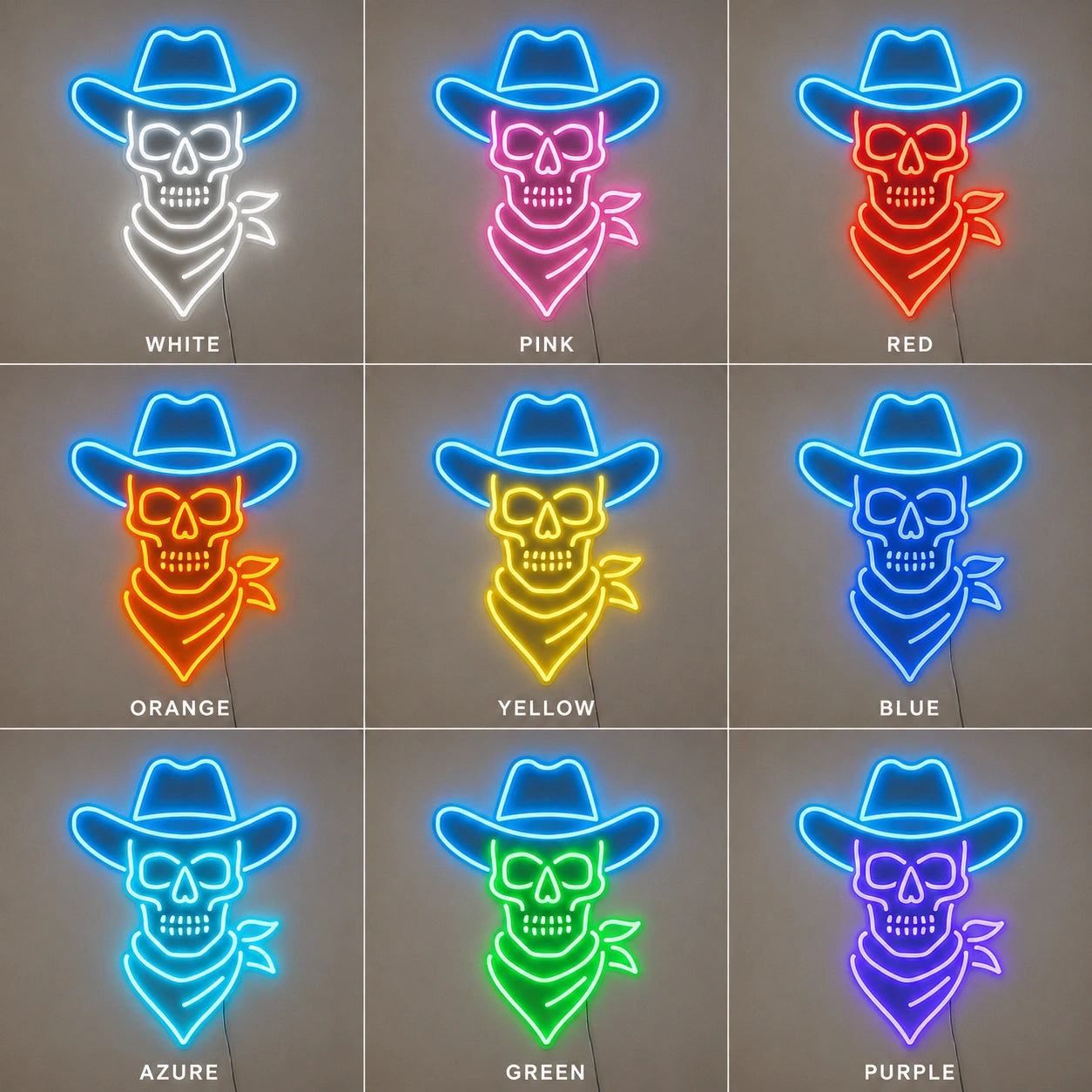 Cowboy Skull Neon Sign LED Neon Sign color grid