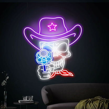 Cowboy Skull Neon Sign Skull And Revolver Neon Lights Decor | Shineneon