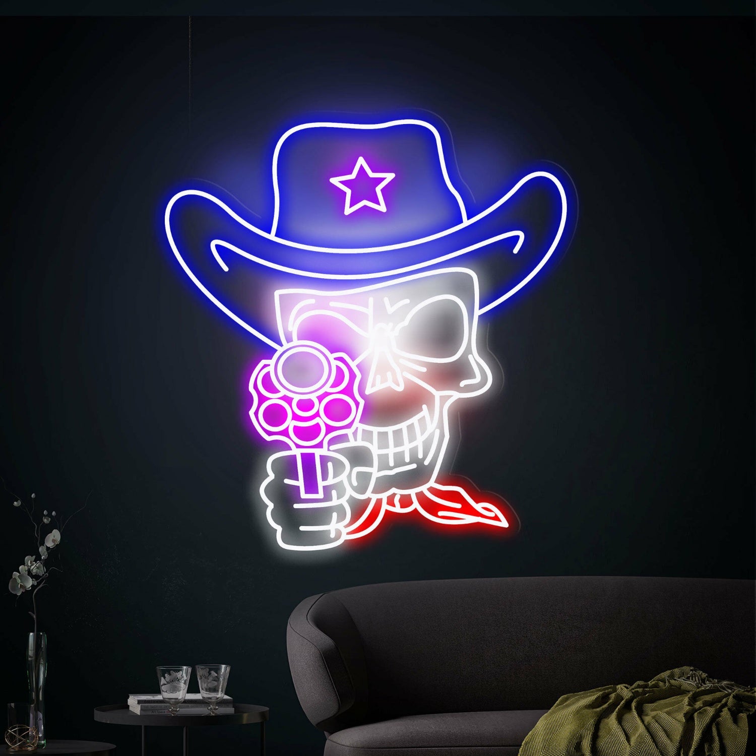 Cowboy Skull Neon Sign Skull And Revolver Neon Lights Decor | Shineneon