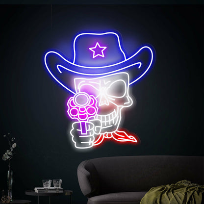 Cowboy Skull Neon Sign Skull And Revolver Neon Lights Decor | Shineneon