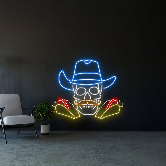 Cowboy Skull Taco Neon Sign