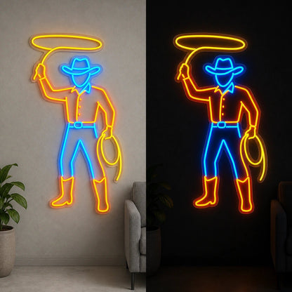 Cowboy With Lasso Vintage LED Neon Sign - Shineneon