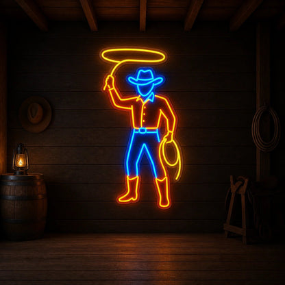 Cowboy With Lasso Vintage LED Neon Sign - Shineneon