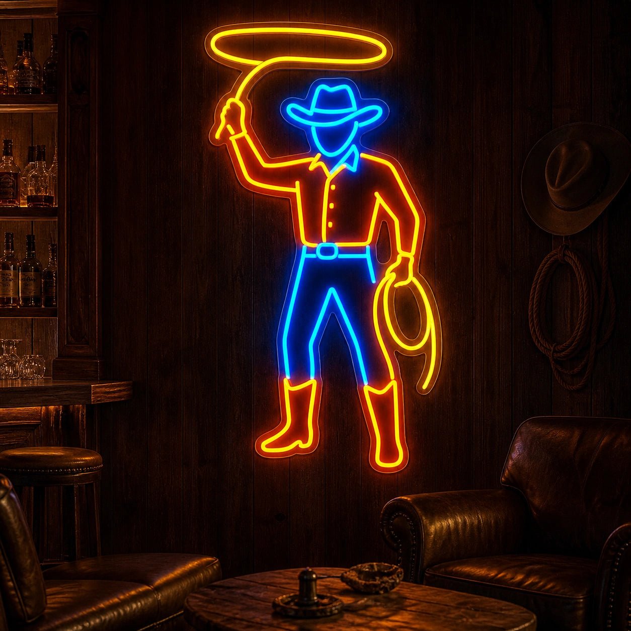 Cowboy With Lasso Vintage LED Neon Sign - Shineneon