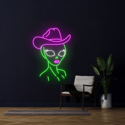 Cowgirl Alien Led Sign