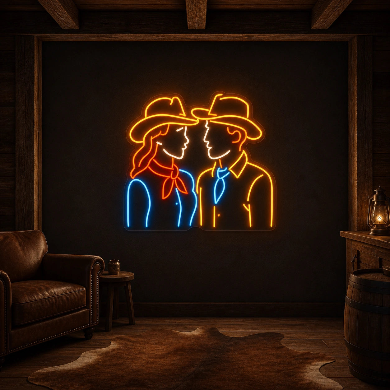 Cowgirl And Cowboy Vintage LED Neon Sign size image