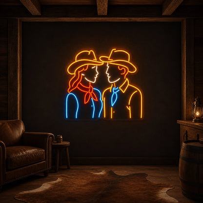 Cowgirl And Cowboy Vintage LED Neon Sign size image