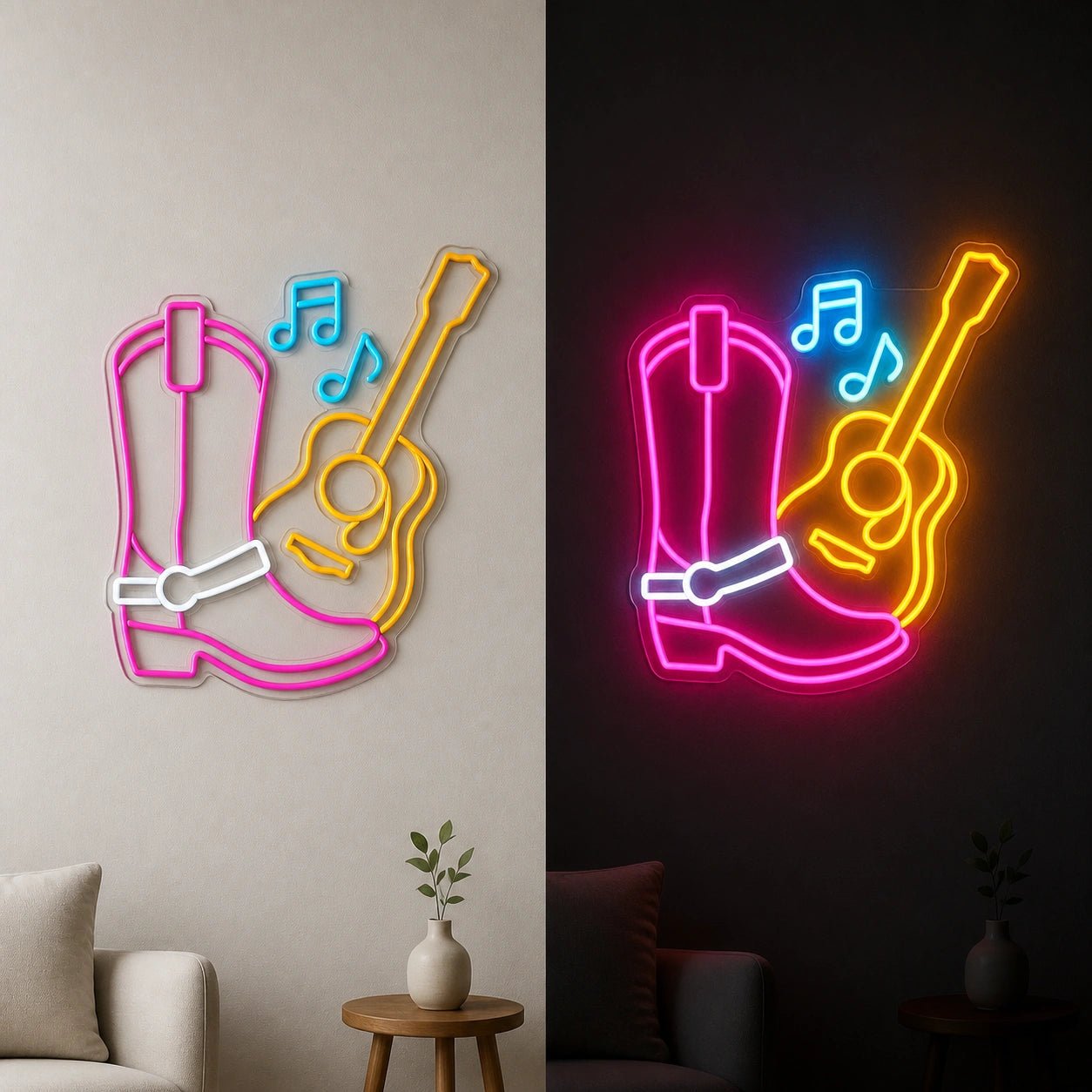 Cowgirl Boot Guitar Chair Scene Vintage LED Neon Sign - Shineneon