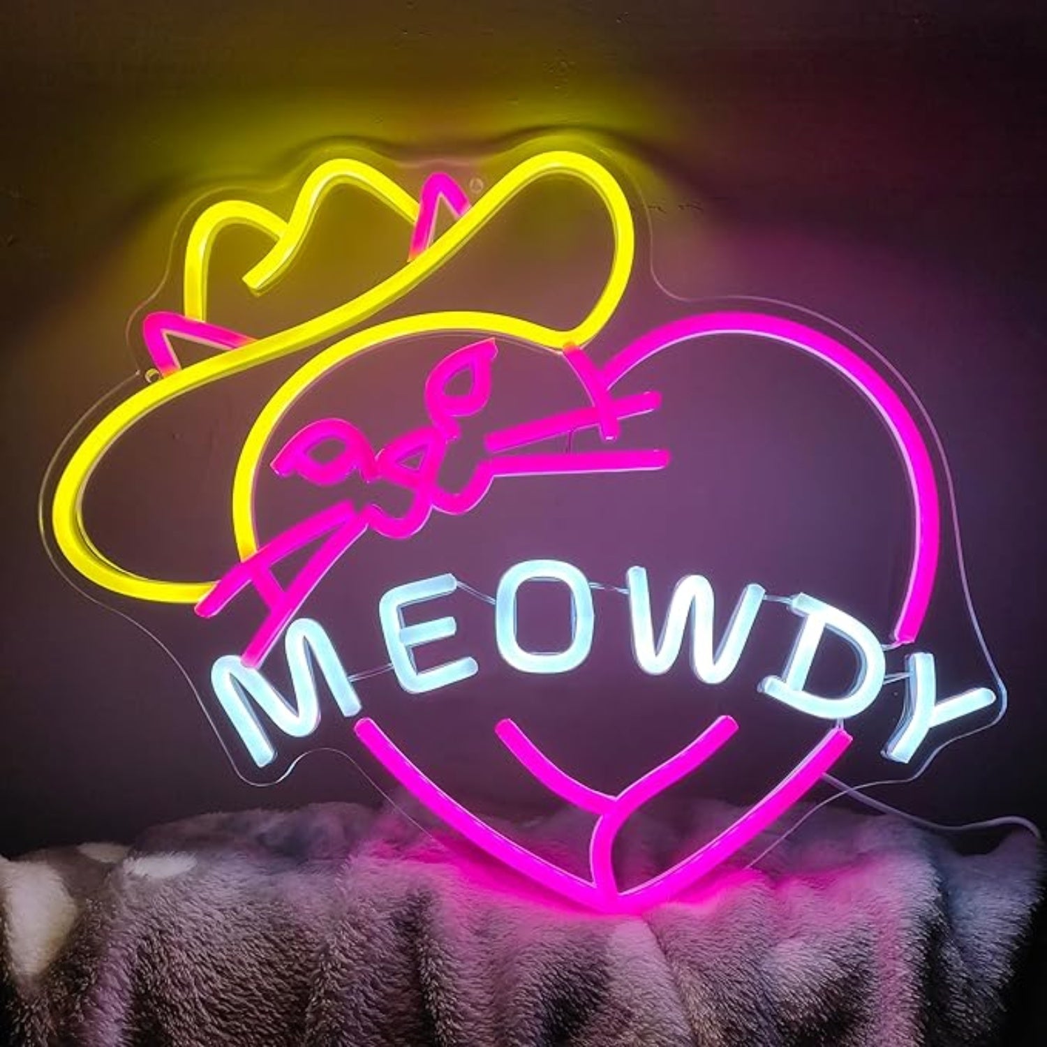 Cowgirl Cat In Heart Shape Meowdy Neon Sign For Home Decor | Shineneon