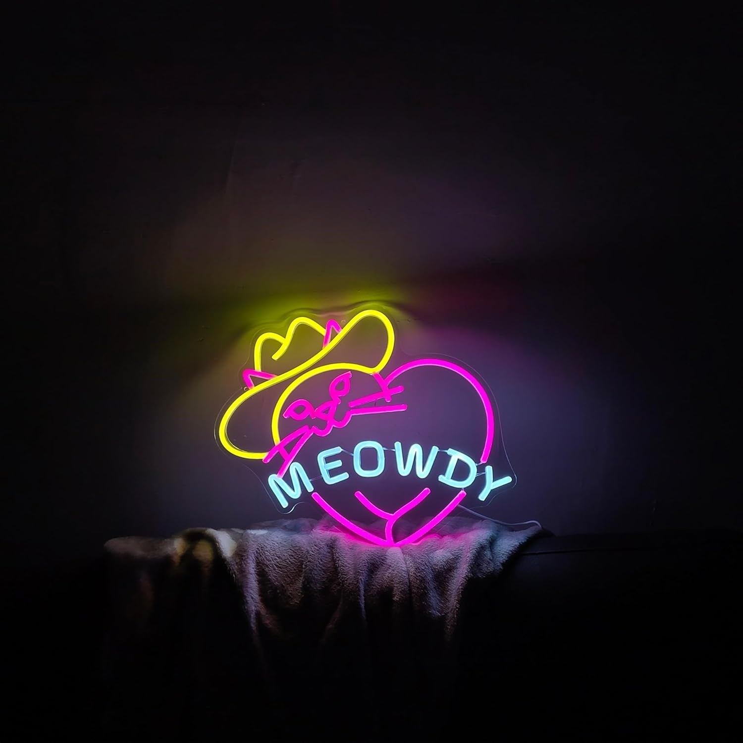 Cowgirl Cat In Heart Shape Meowdy Neon Sign For Home Decor | Shineneon