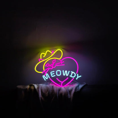 Cowgirl Cat In Heart Shape Meowdy Neon Sign For Home Decor | Shineneon