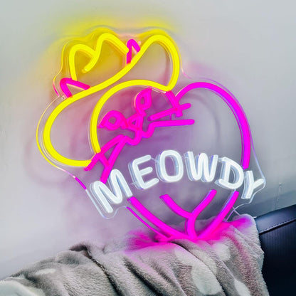 Cowgirl Cat In Heart Shape Meowdy Neon Sign For Home Decor | Shineneon