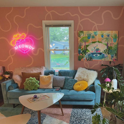 Cowgirl Cat In Heart Shape Meowdy Neon Sign For Home Decor | Shineneon