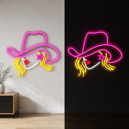 Cowgirl Face Star Vintage LED Neon Sign - Shineneon