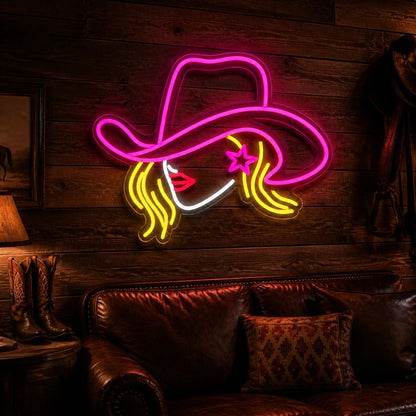 Cowgirl Face Star Vintage LED Neon Sign - Shineneon