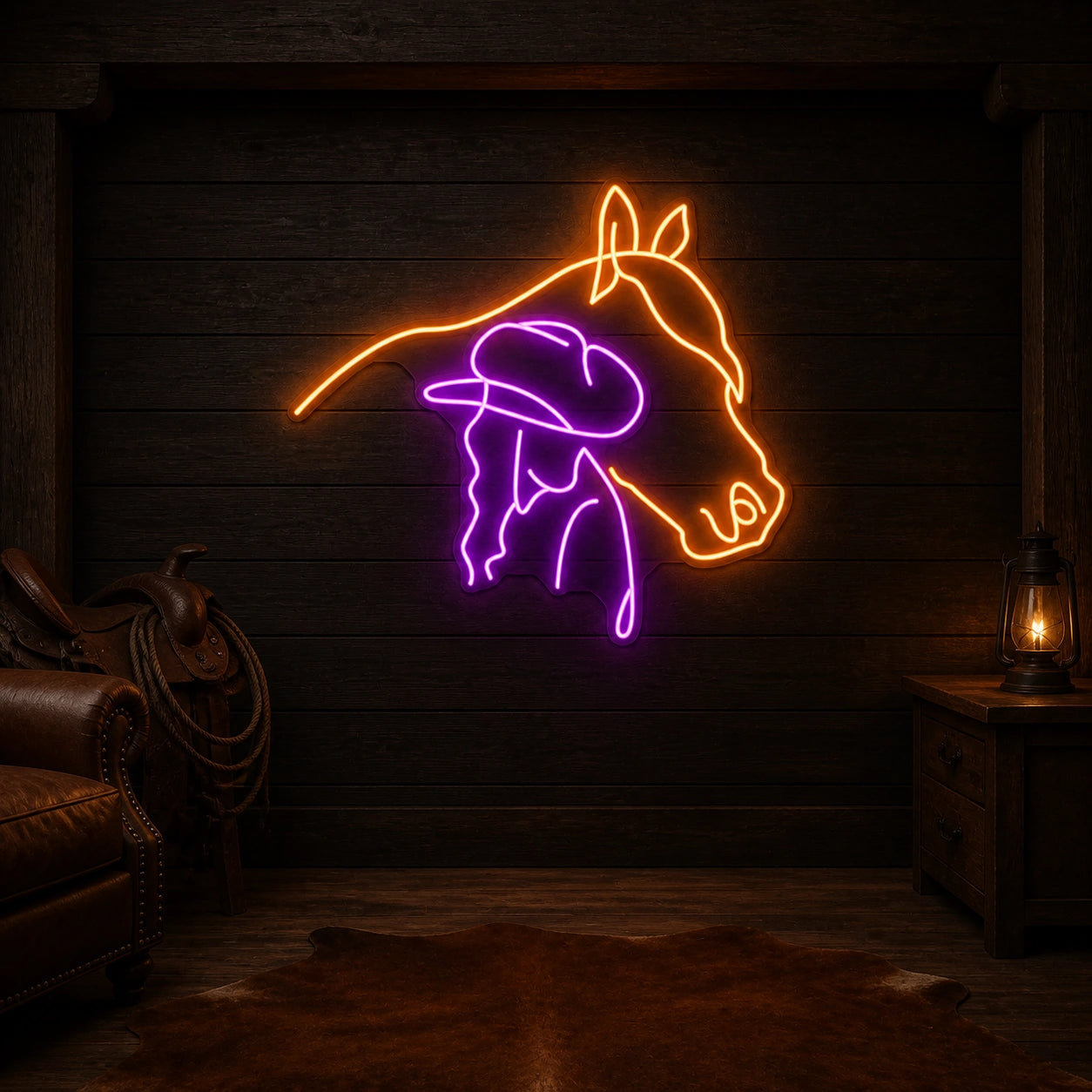 Cowgirl Horse Head Vintage LED Neon Sign size image