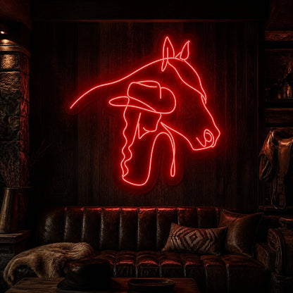 Cowgirl Horse Line Art Vintage LED Neon Sign high-converting product image