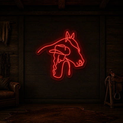 Cowgirl Horse Line Art Vintage LED Neon Sign size image