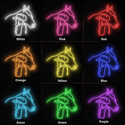 Cowgirl Horse Line Art Vintage LED Neon Sign color grid