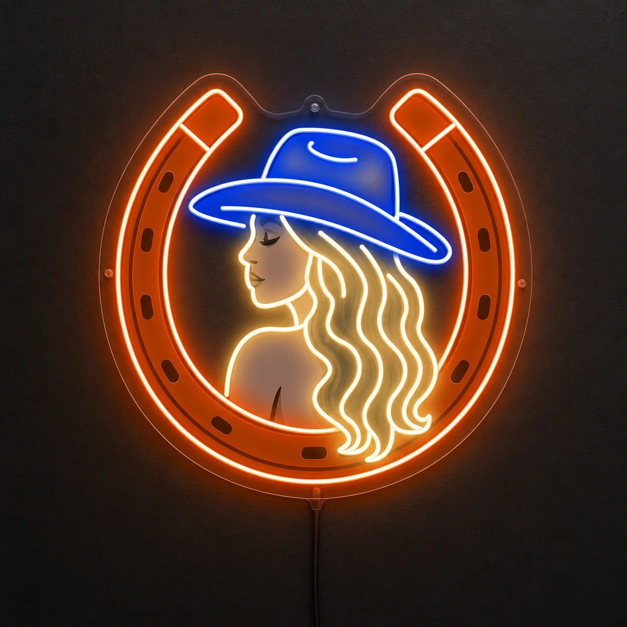 Cowgirl Horseshoe Brick Wall Vintage LED Neon Sign main product image