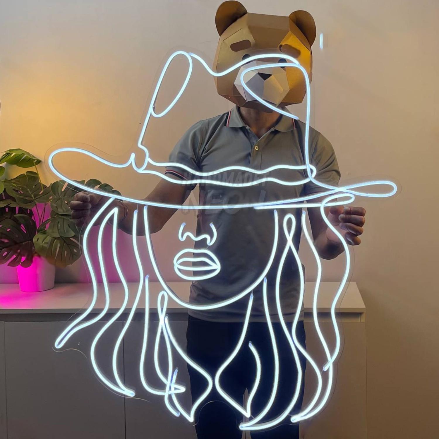 Cowgirl Led Neon Sign Line Art Led Neon Sign | Shineneon