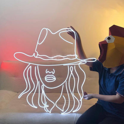 Cowgirl Led Neon Sign Line Art Led Neon Sign | Shineneon