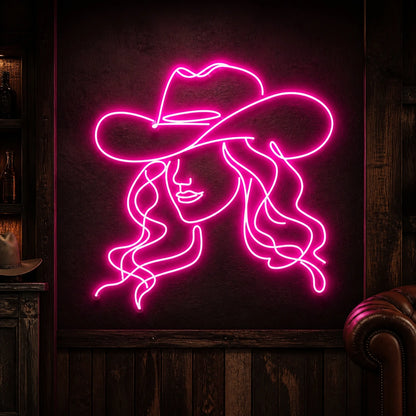 Cowgirl Portrait Hat Vintage LED Neon Sign high-converting product image