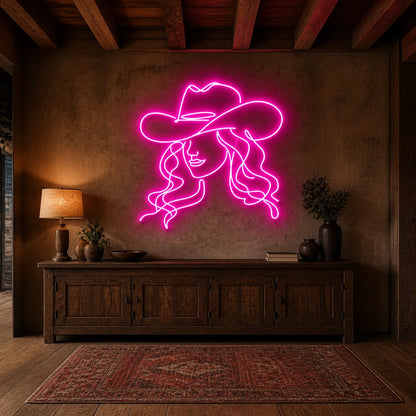 Cowgirl Portrait Hat Vintage LED Neon Sign size image