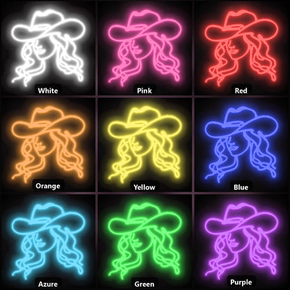 Cowgirl Portrait Hat Vintage LED Neon Sign color grid