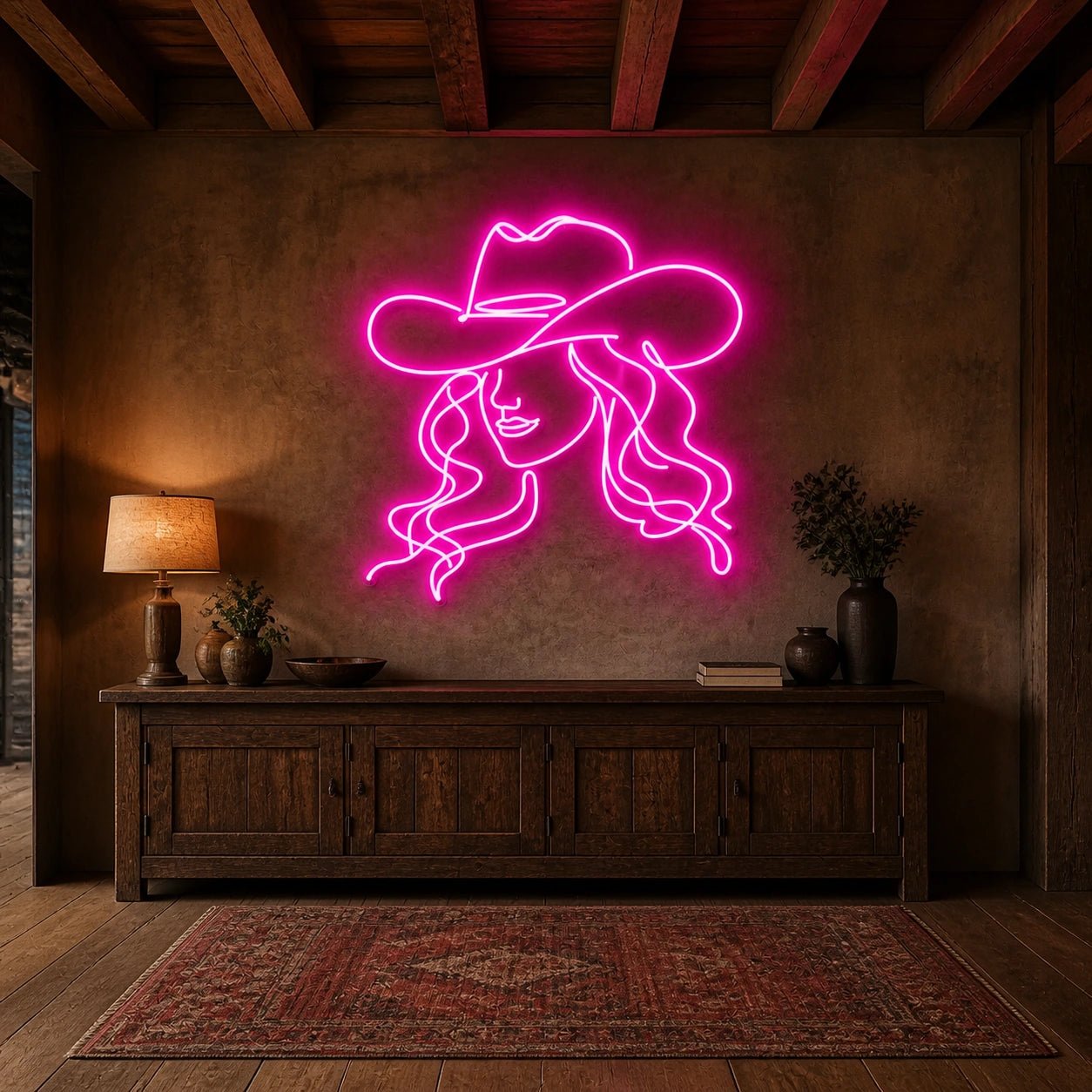 Cowgirl Portrait Hat Vintage LED Neon Sign - Shineneon