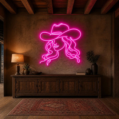 Cowgirl Portrait Hat Vintage LED Neon Sign - Shineneon