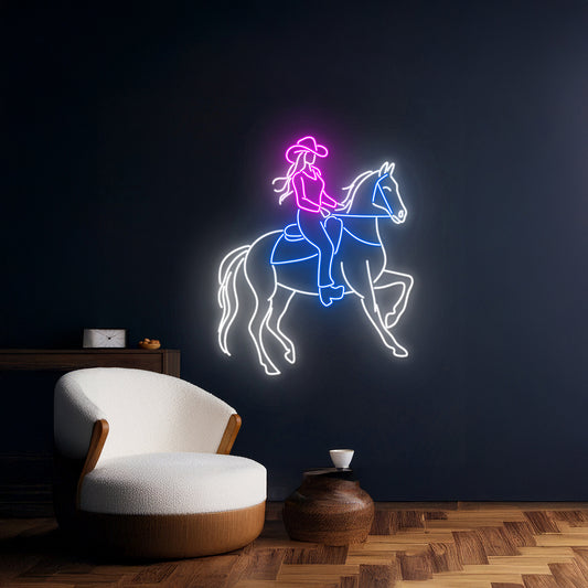 Cowgirl Riding Horse Neon Sign