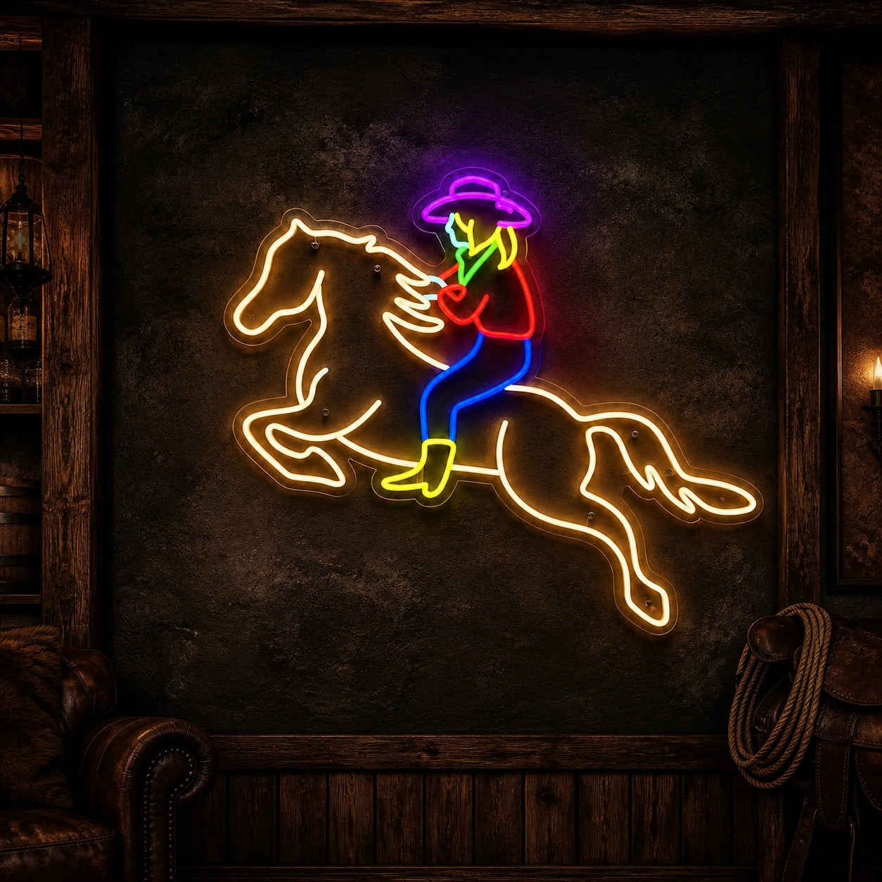 Cowgirl Riding Horse Vintage LED Neon Sign high-converting product image