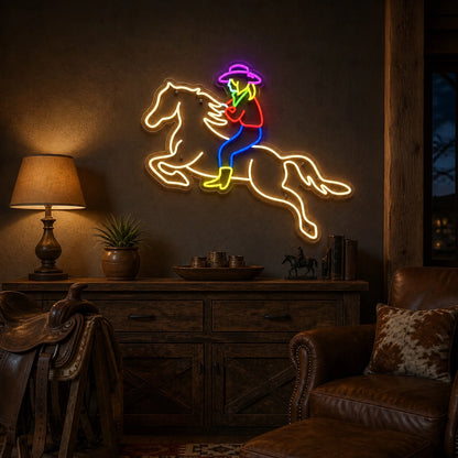 Cowgirl Riding Horse Vintage LED Neon Sign real lifestyle scene