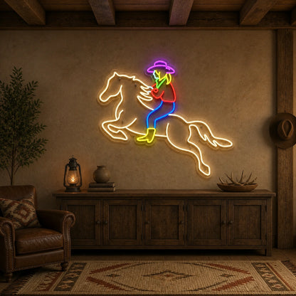 Cowgirl Riding Horse Vintage LED Neon Sign size image