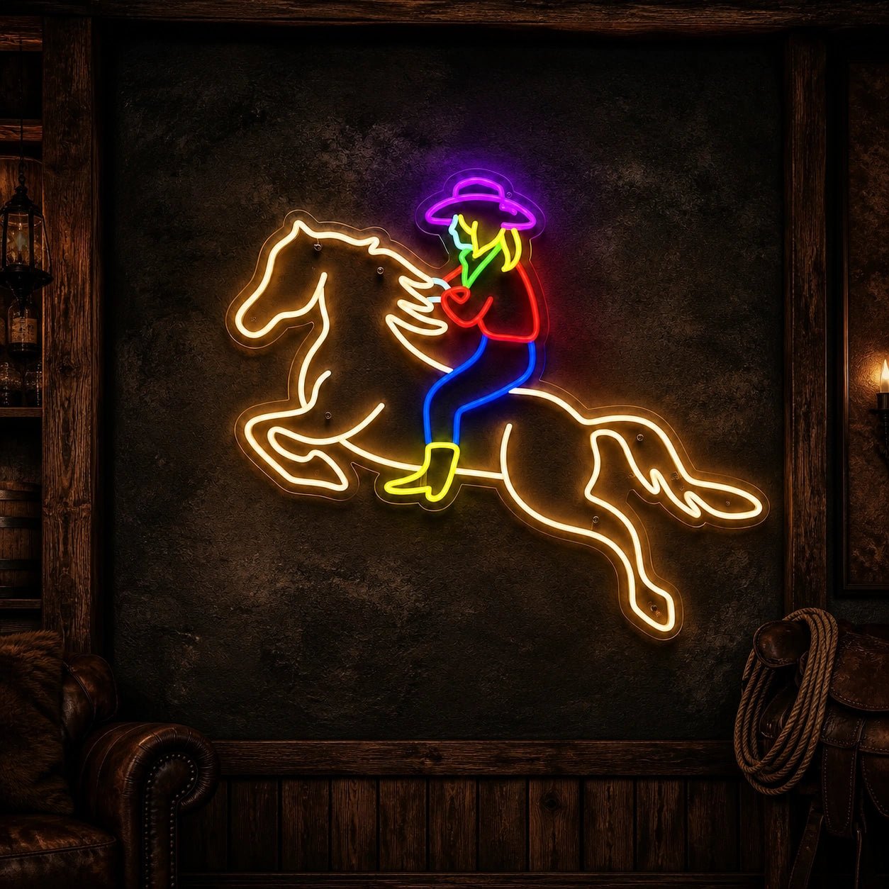 Cowgirl Riding Horse Vintage LED Neon Sign - Shineneon